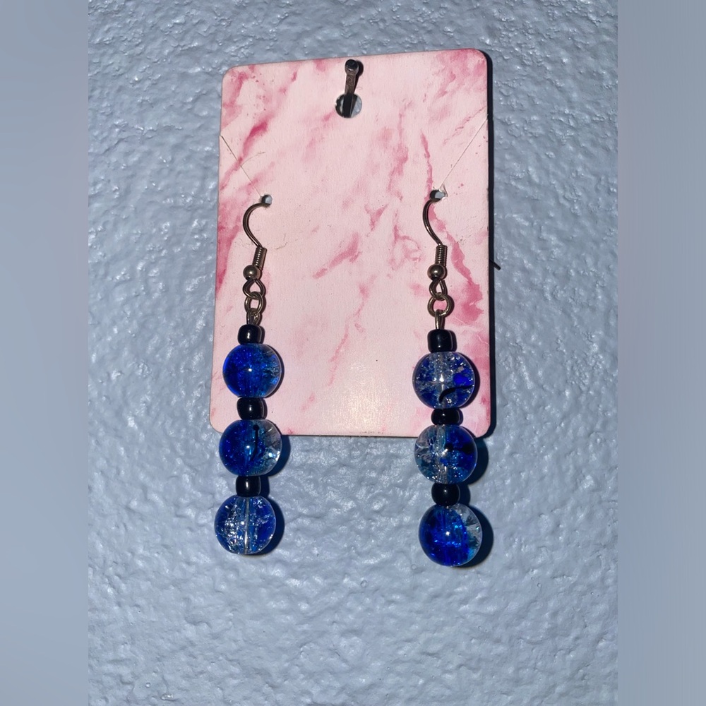 Blue Beaded Dangle Earrings